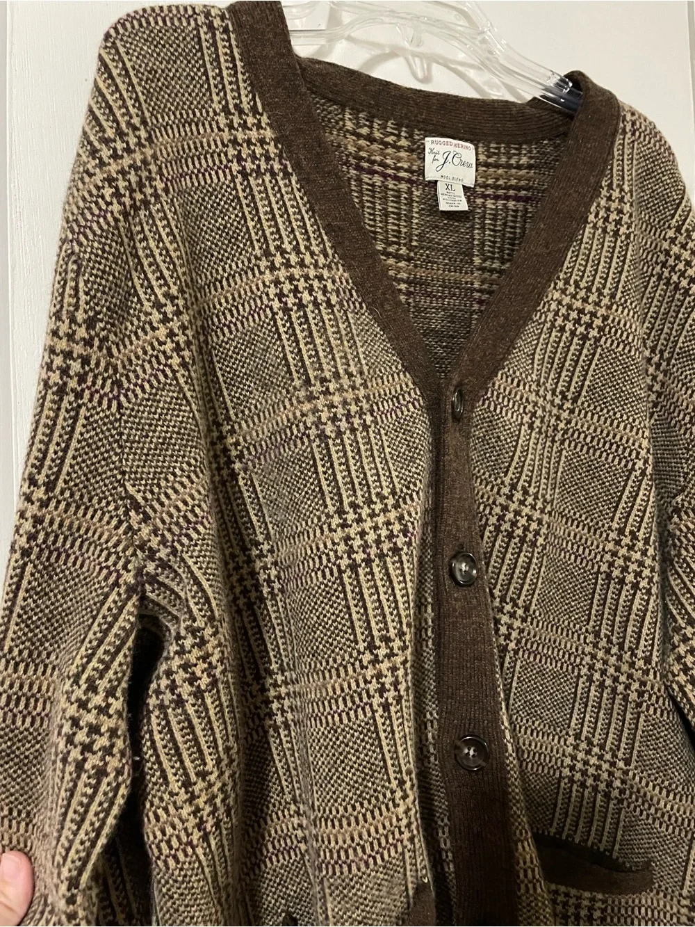J. Crew Rugged Merino V-Neck Cardigan Sweater in Glen Plaid